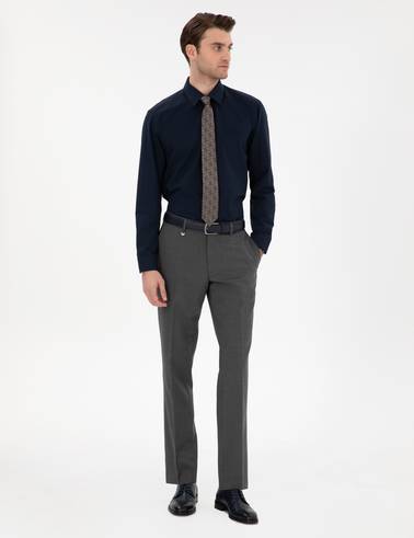 Lacivert Regular Fit Uzun Kollu Basic Gömlek