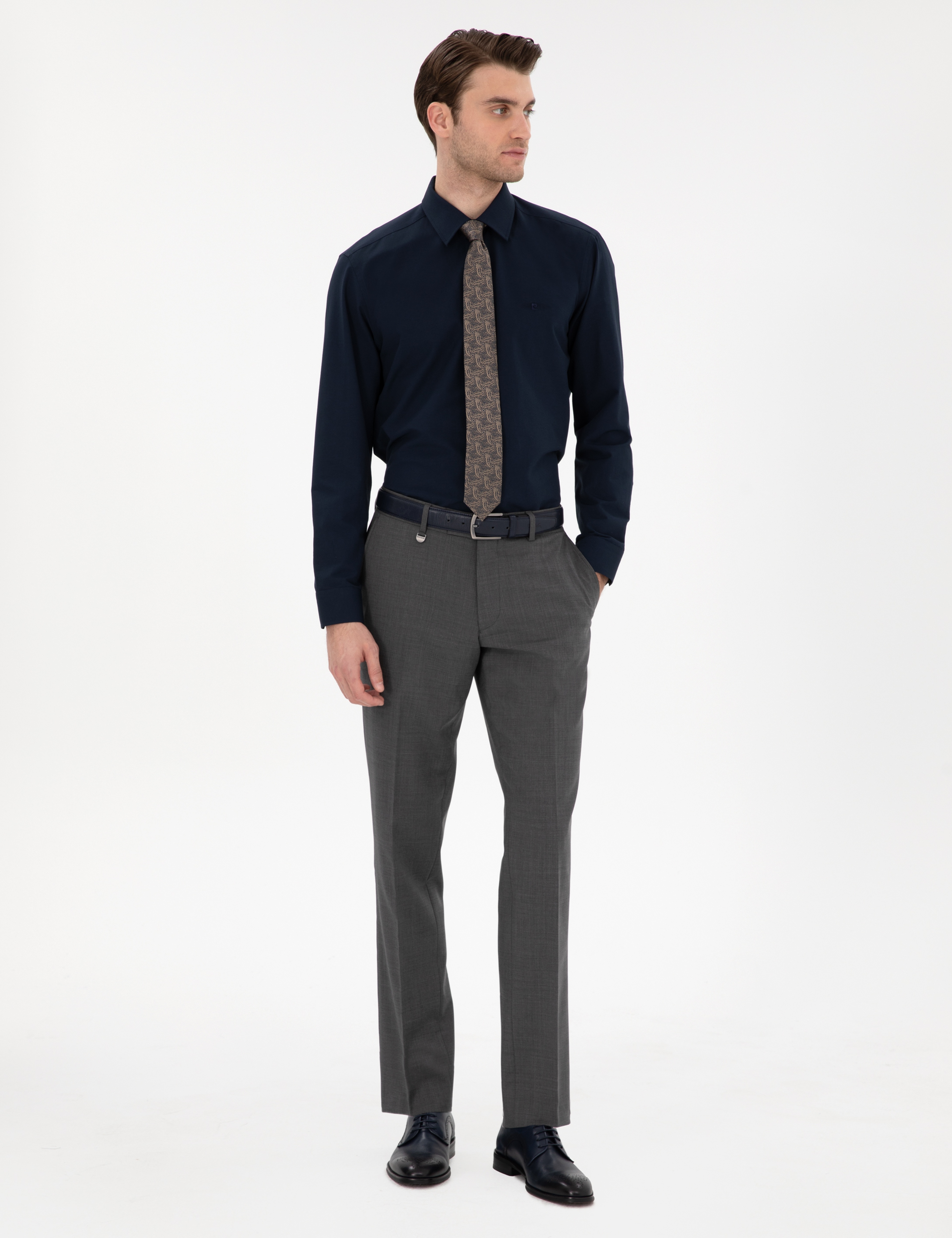 Lacivert Regular Fit Uzun Kollu Basic Gömlek - Image 4