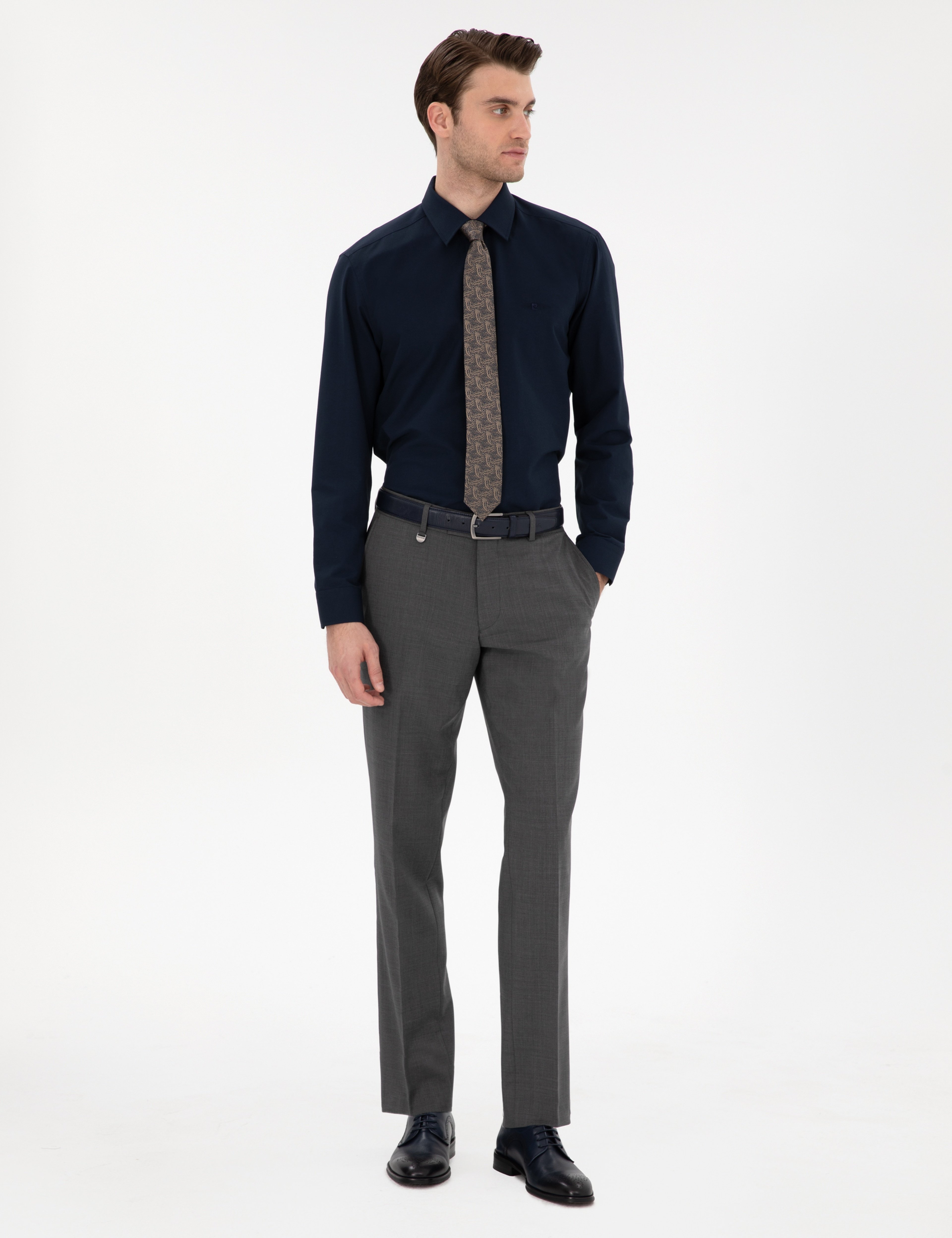 Lacivert Regular Fit Uzun Kollu Basic Gömlek