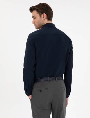 Lacivert Regular Fit Uzun Kollu Basic Gömlek