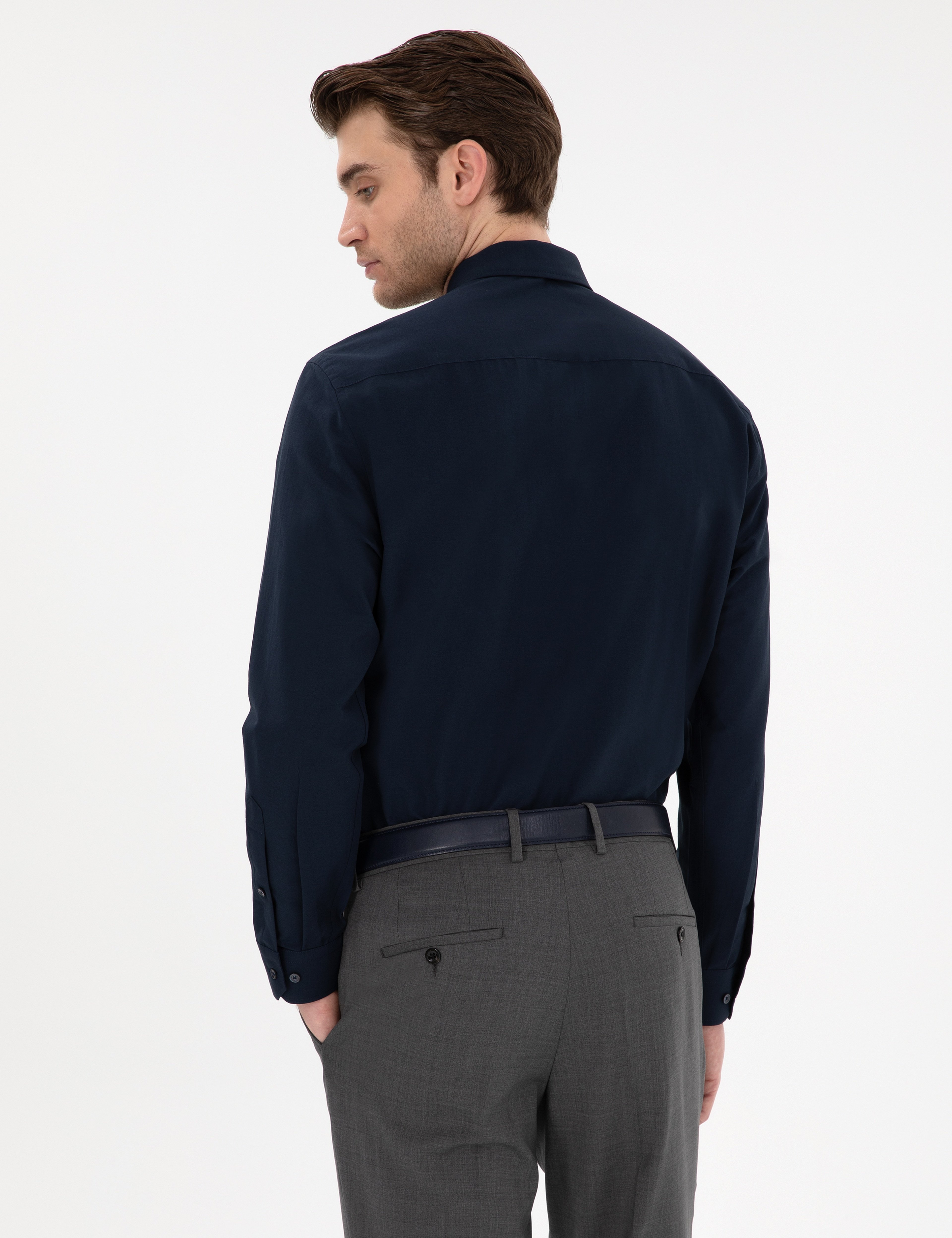 Lacivert Regular Fit Uzun Kollu Basic Gömlek