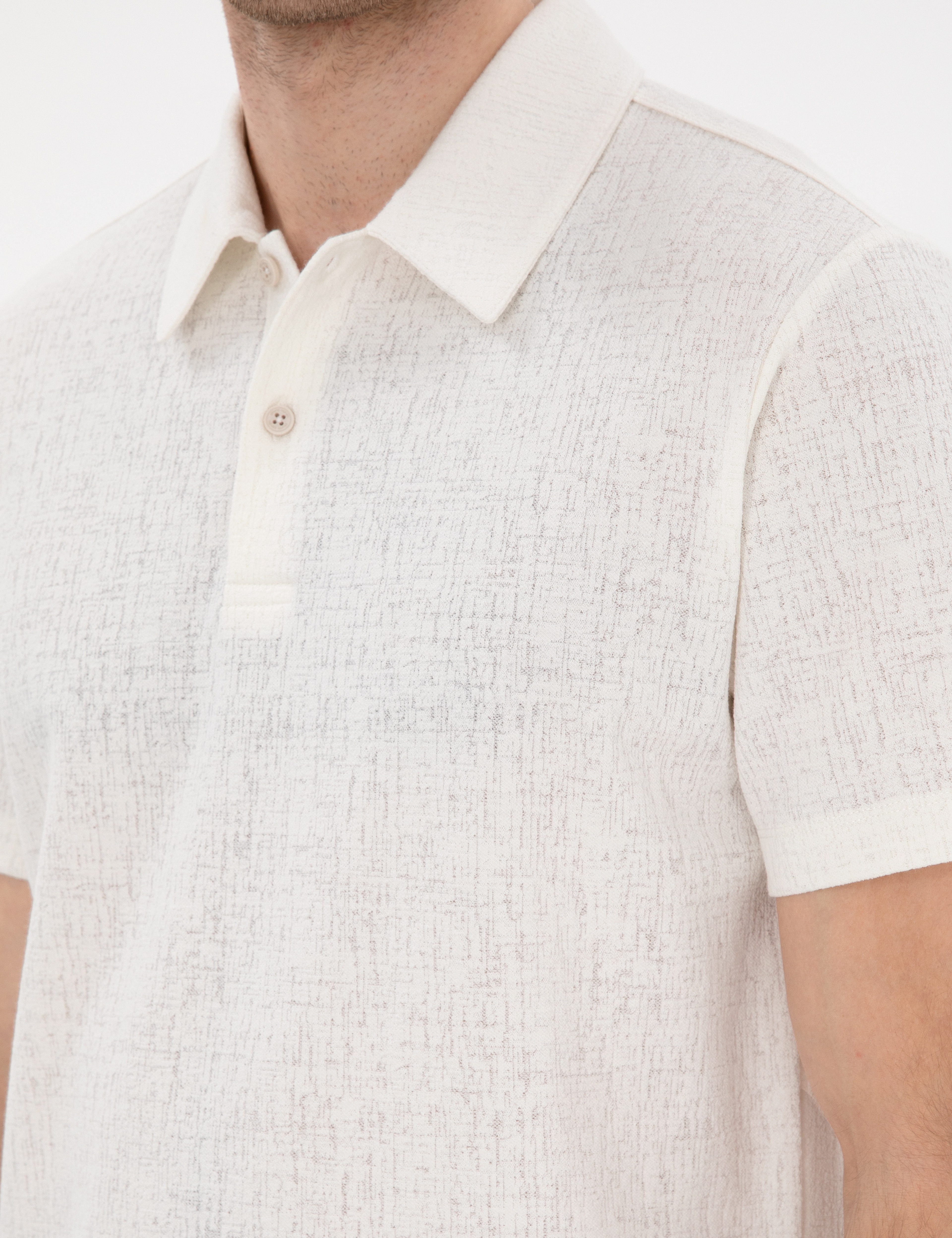 Ekru Slim Fit Polo Yaka Tişört - Image 7