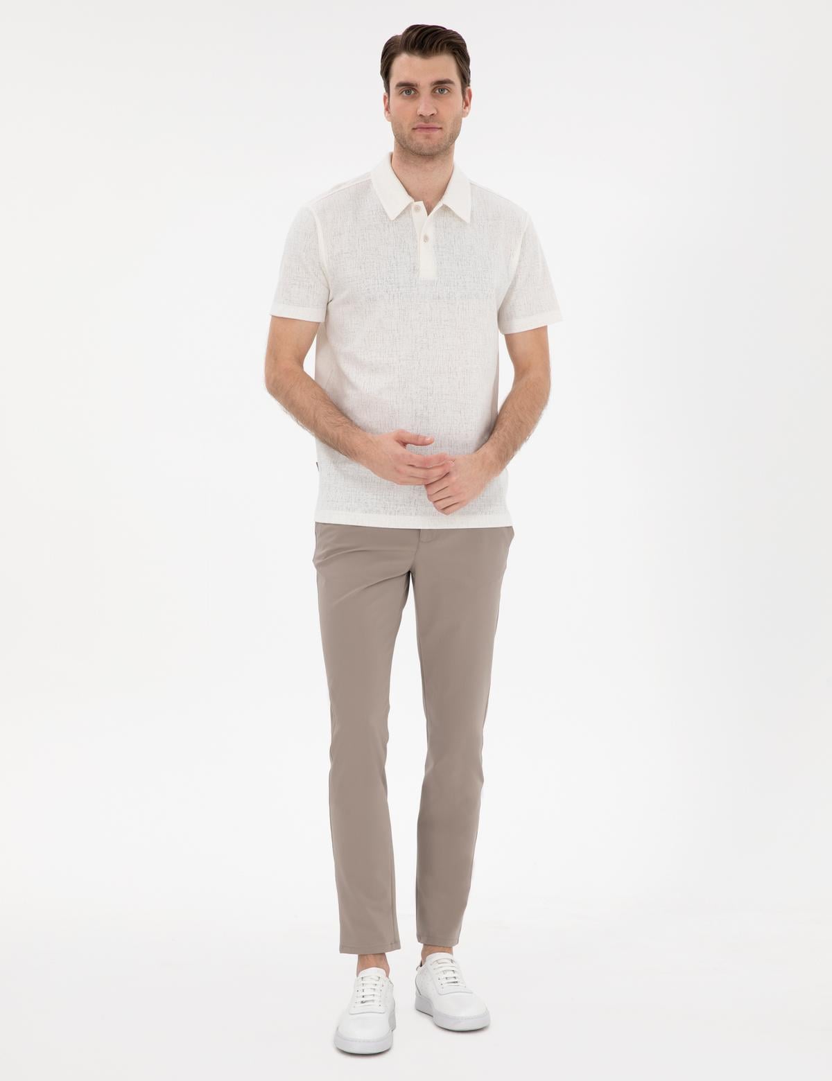 Ekru Slim Fit Polo Yaka Tişört - 50307581033