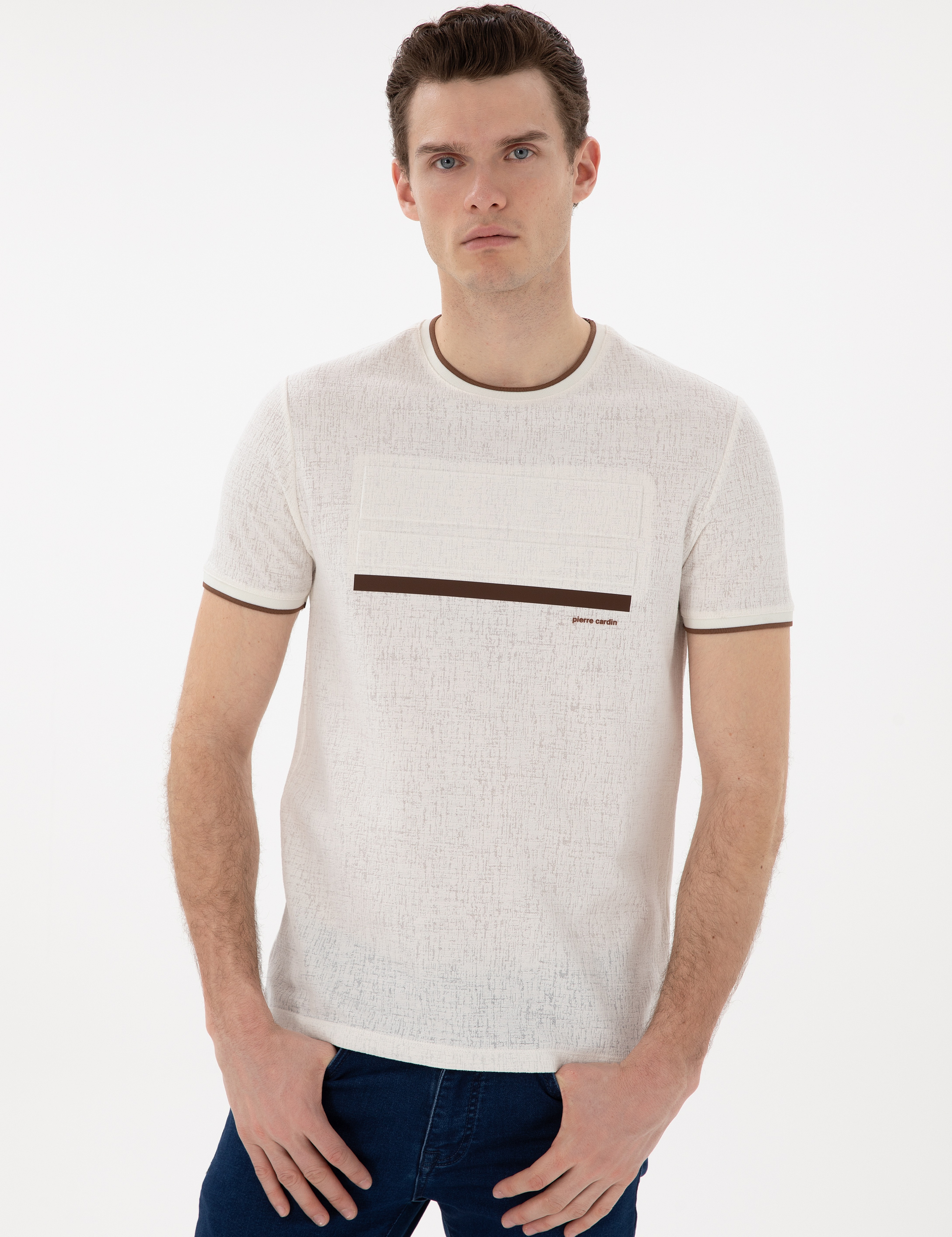 Ekru Slim Fit Tişört - Image 3