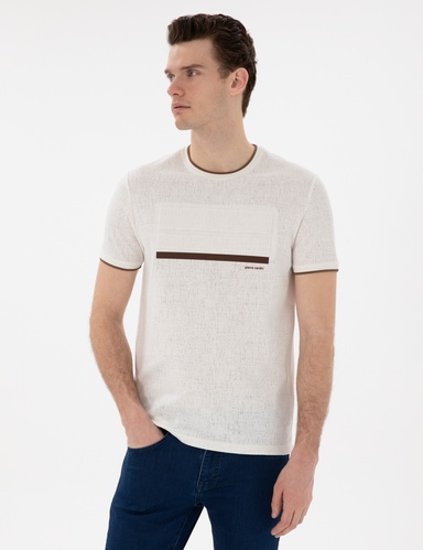 Ekru Slim Fit Bisiklet Yaka Tişört