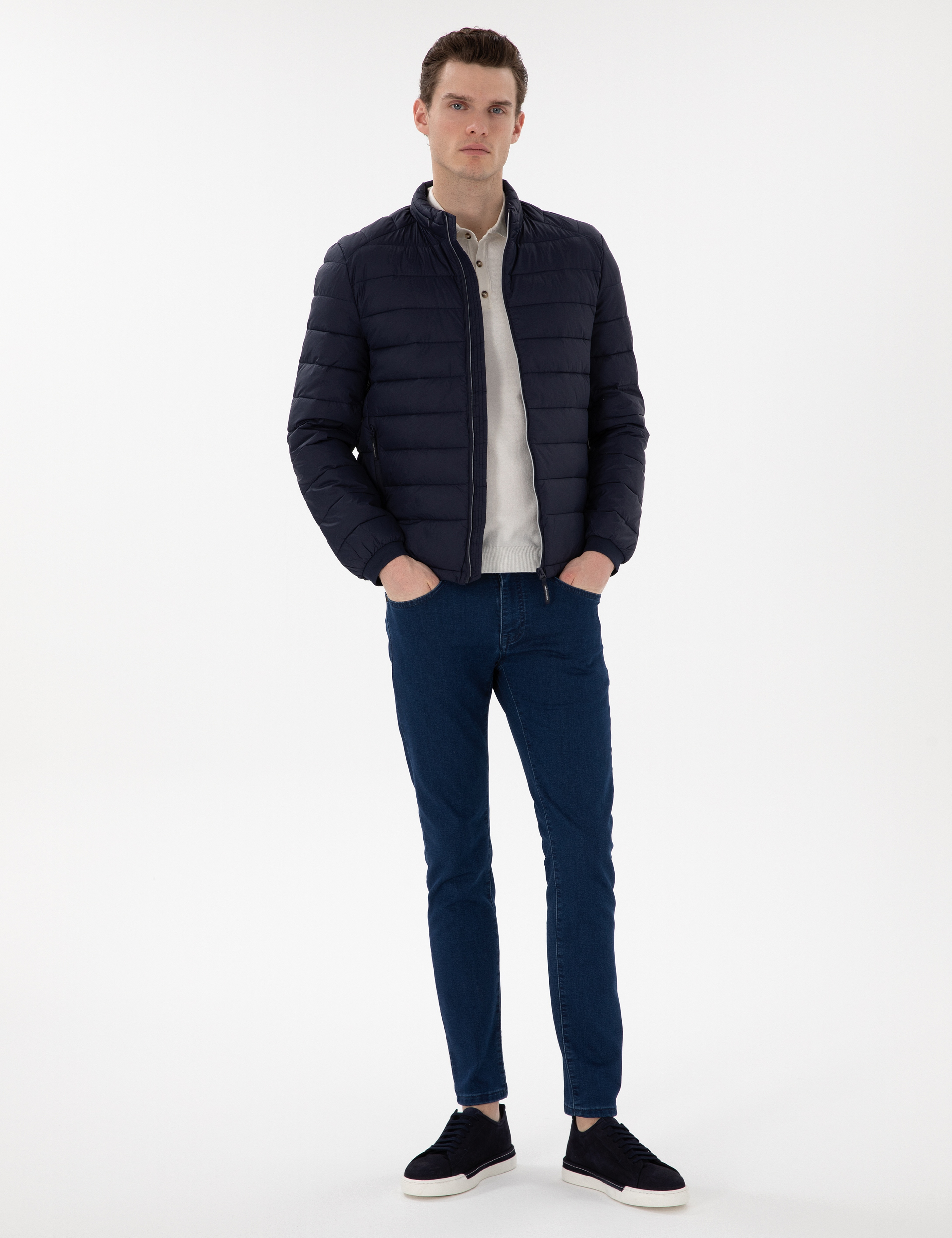 Lacivert Cropped Slim Mont