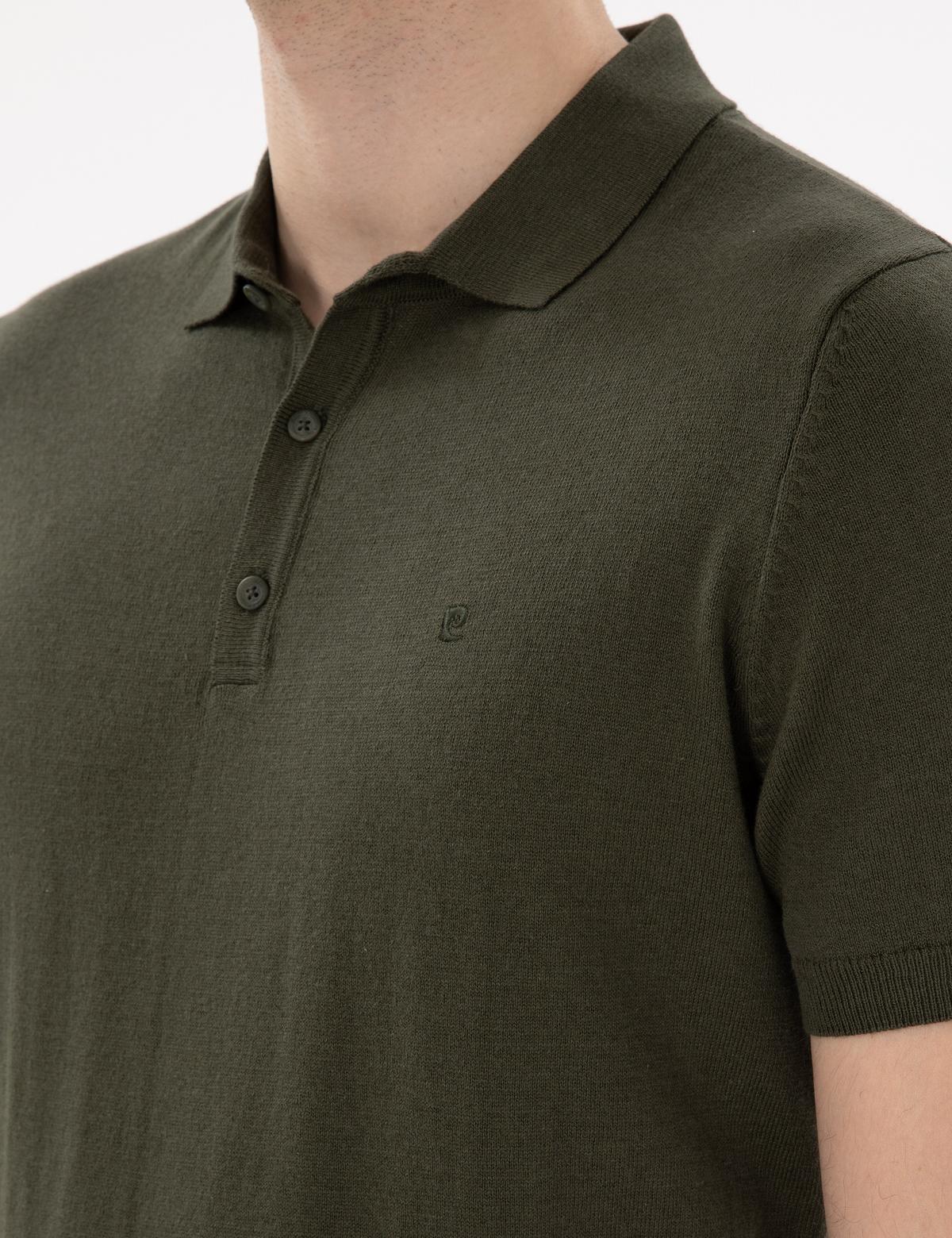 Haki Slim Fit Düğmeli Polo Yaka Triko Tişört - 50307320001