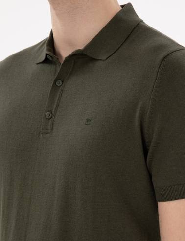 Haki Slim Fit Düğmeli Polo Yaka Triko Tişört