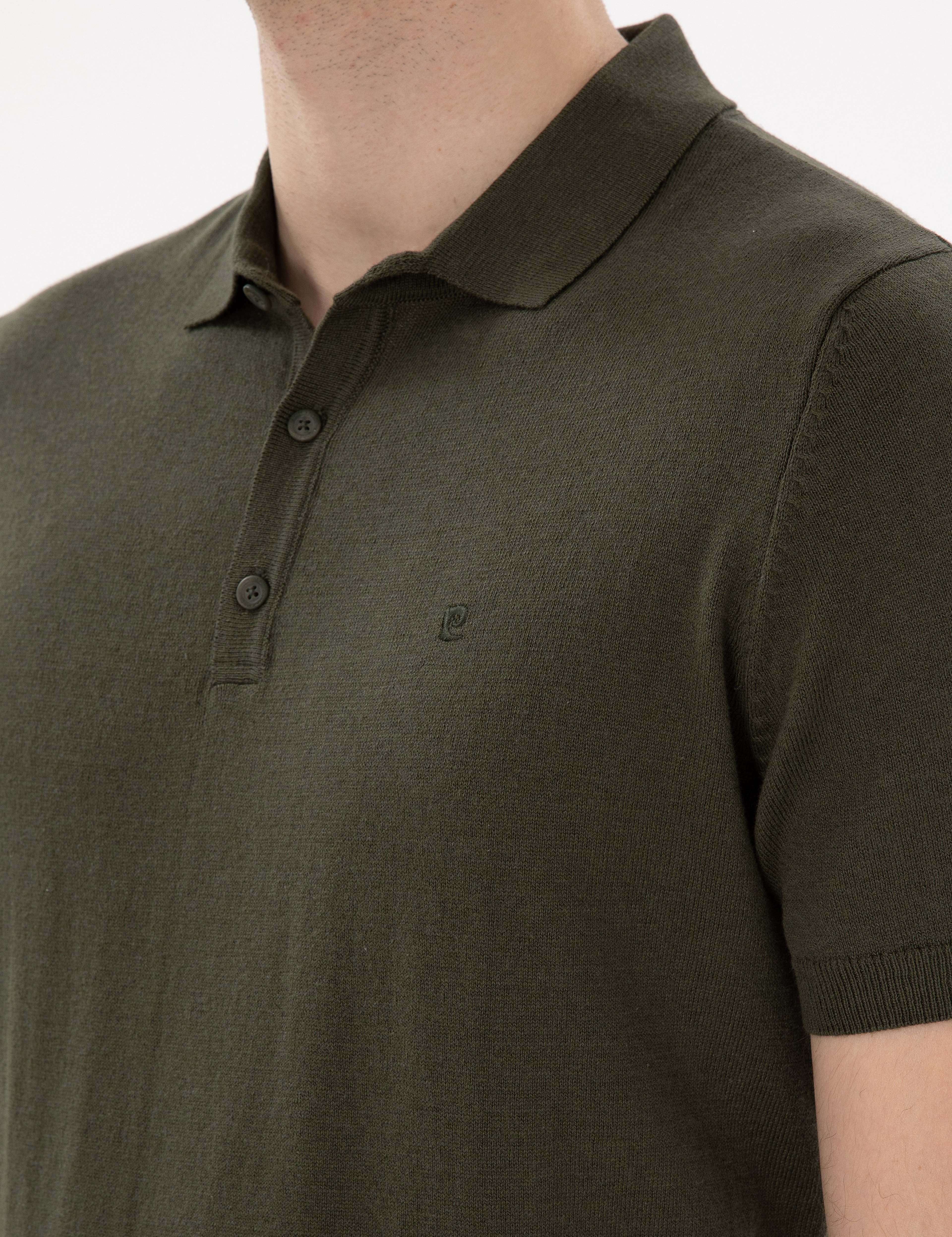 Haki Slim Fit Düğmeli Polo Yaka Triko Tişört - Image 7