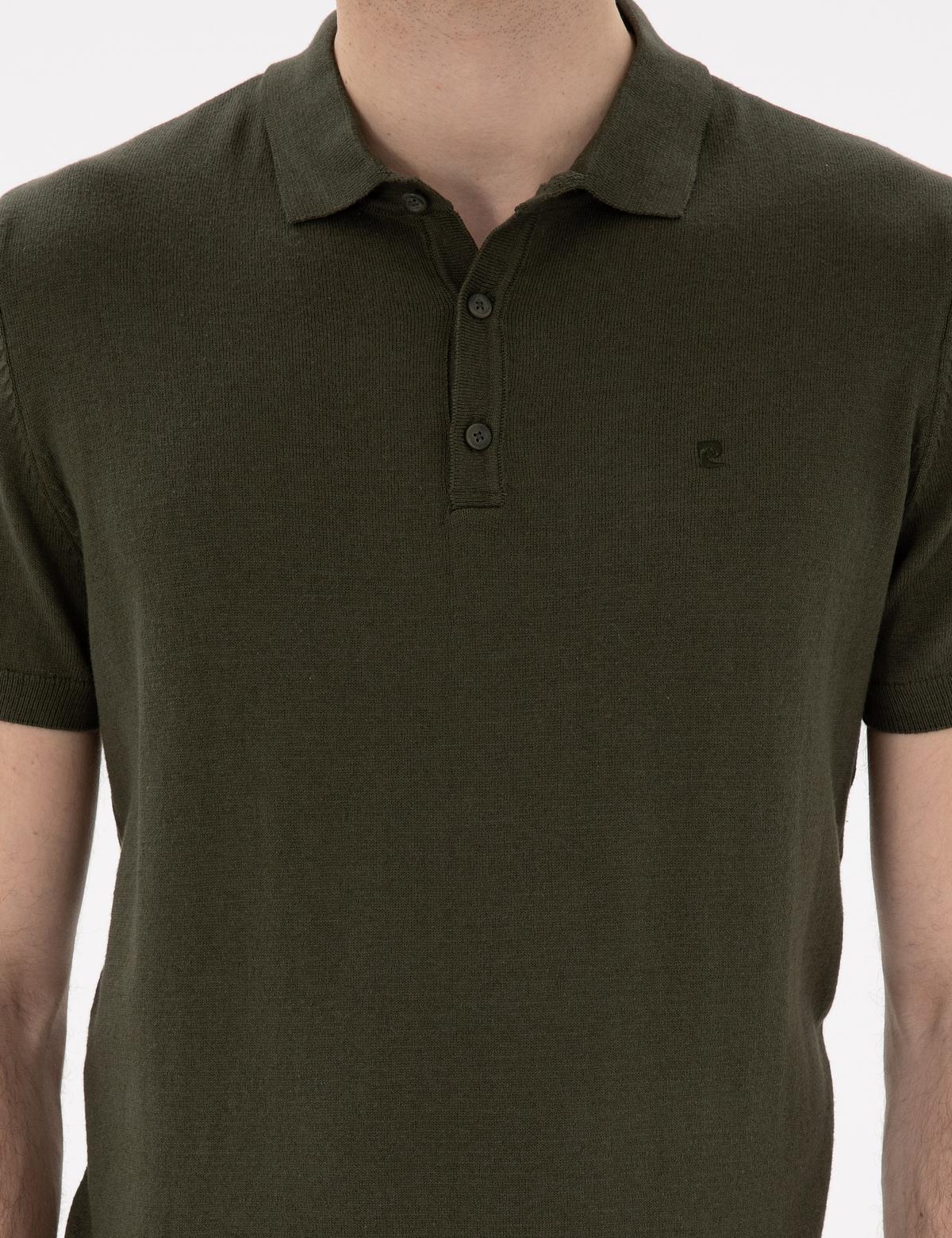 Haki Slim Fit Düğmeli Polo Yaka Triko Tişört - 50307320001