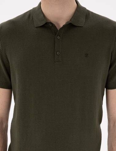 Haki Slim Fit Düğmeli Polo Yaka Triko Tişört
