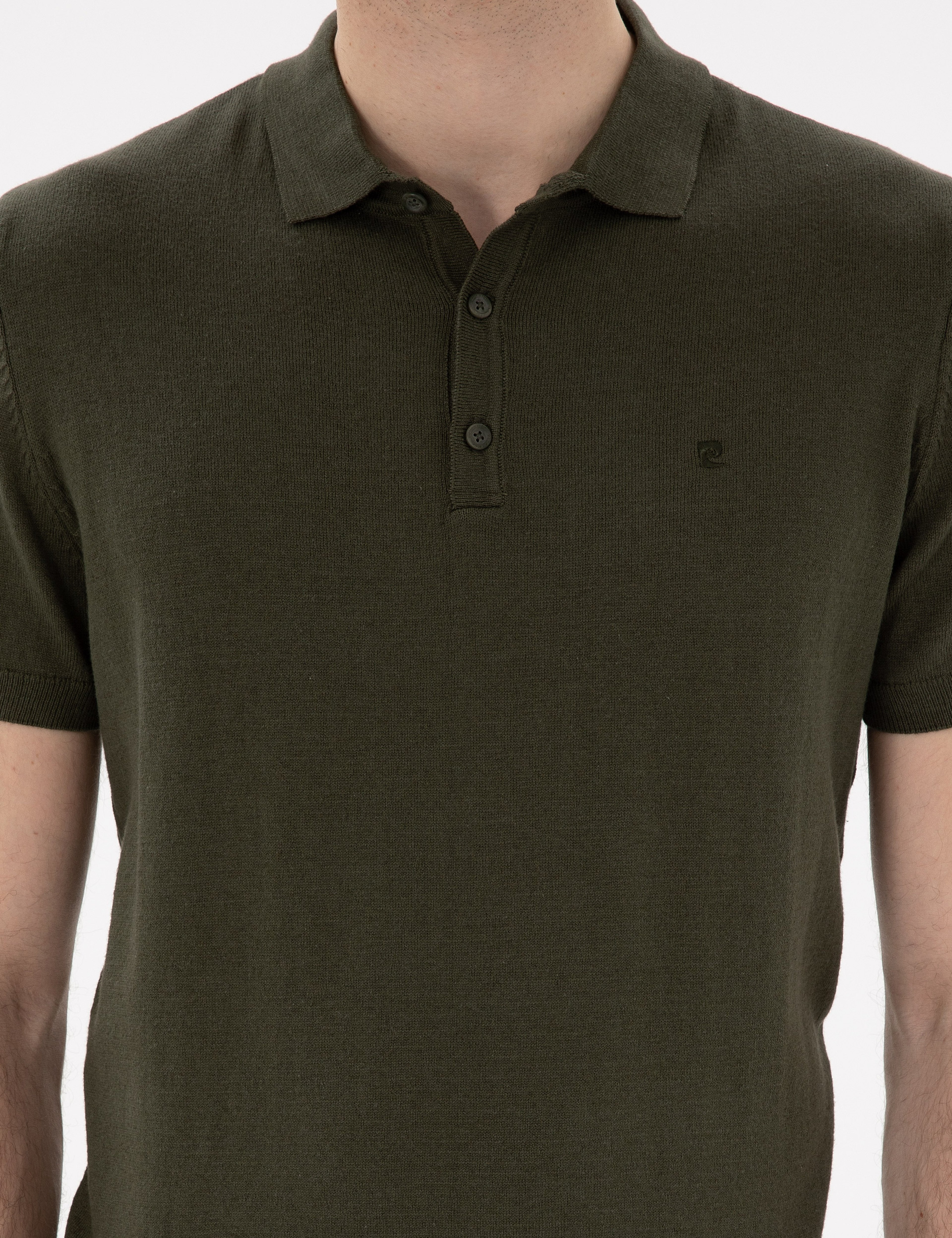 Haki Slim Fit Düğmeli Polo Yaka Triko Tişört