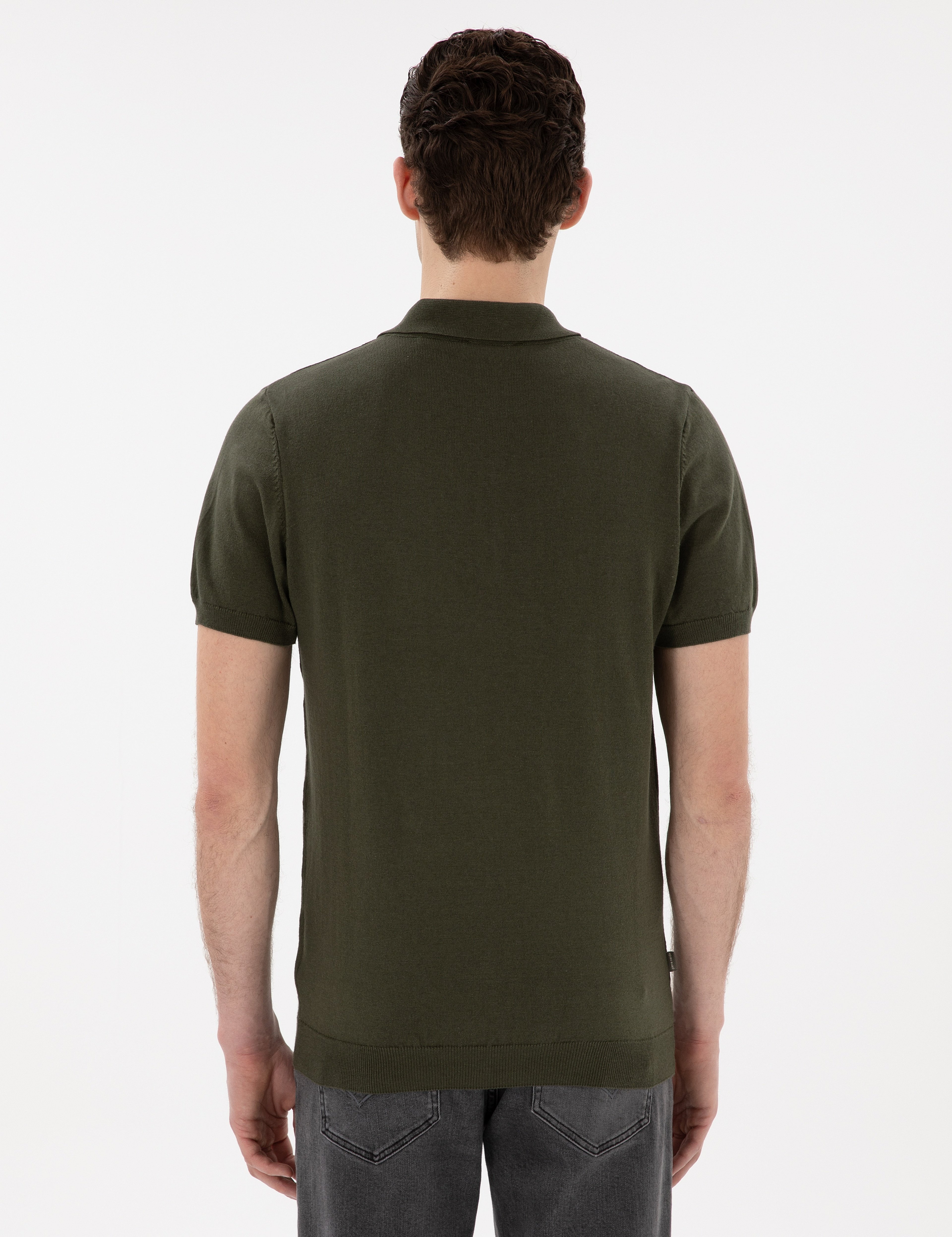 Haki Slim Fit Düğmeli Polo Yaka Triko Tişört - Image 5