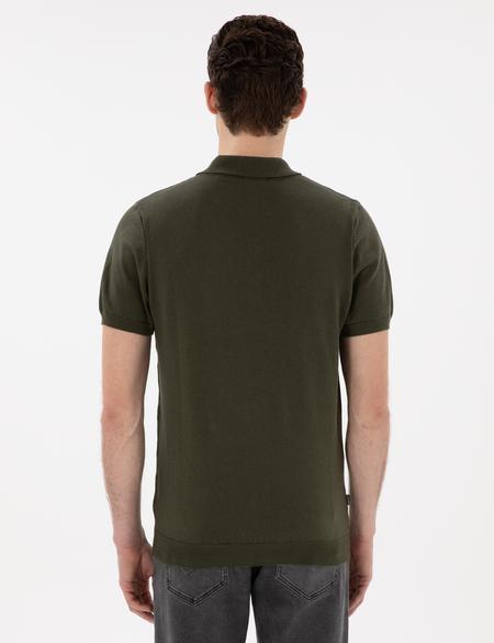 Haki Slim Fit Düğmeli Polo Yaka Triko Tişört - 50307320001