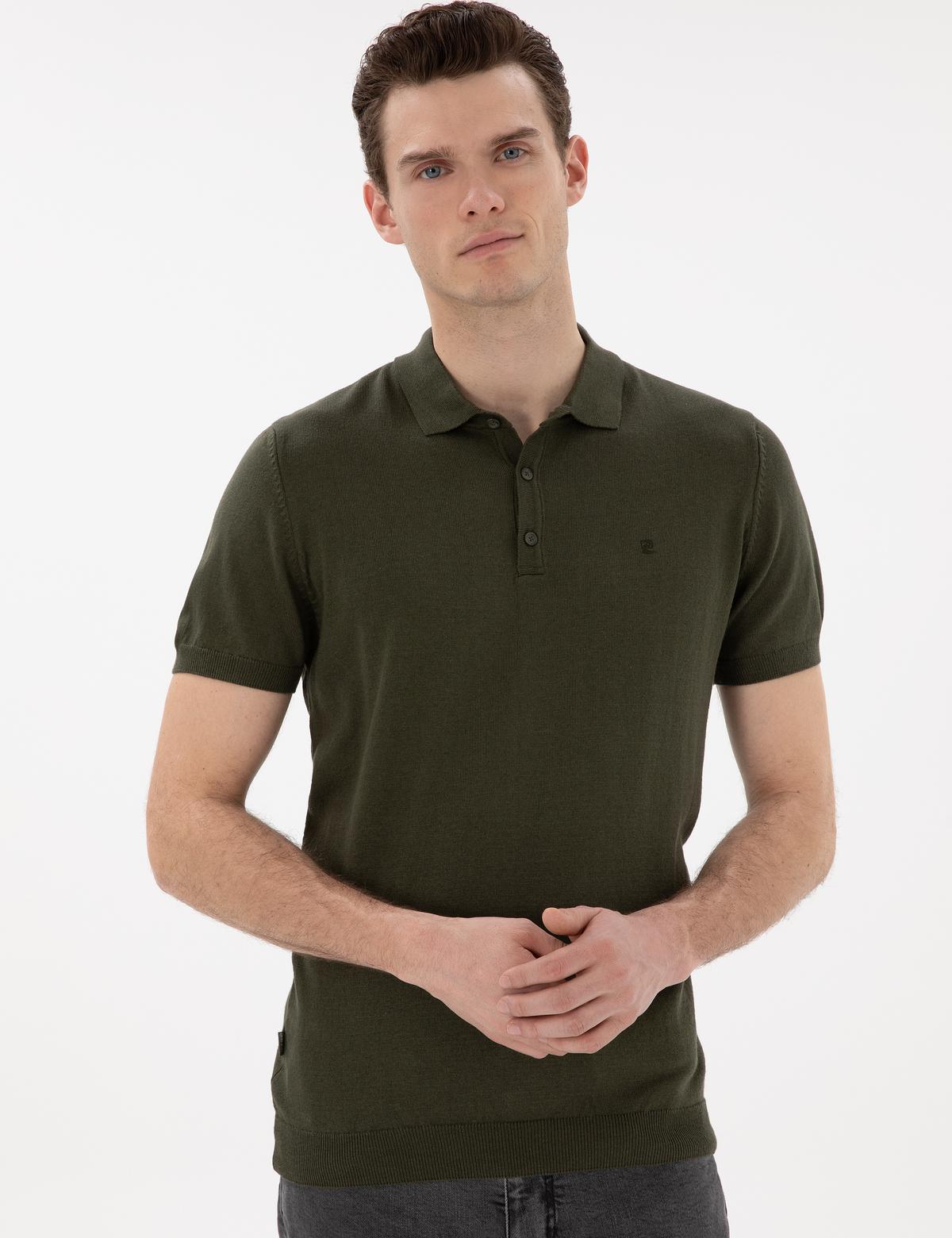 Haki Slim Fit Düğmeli Polo Yaka Triko Tişört - 50307320001