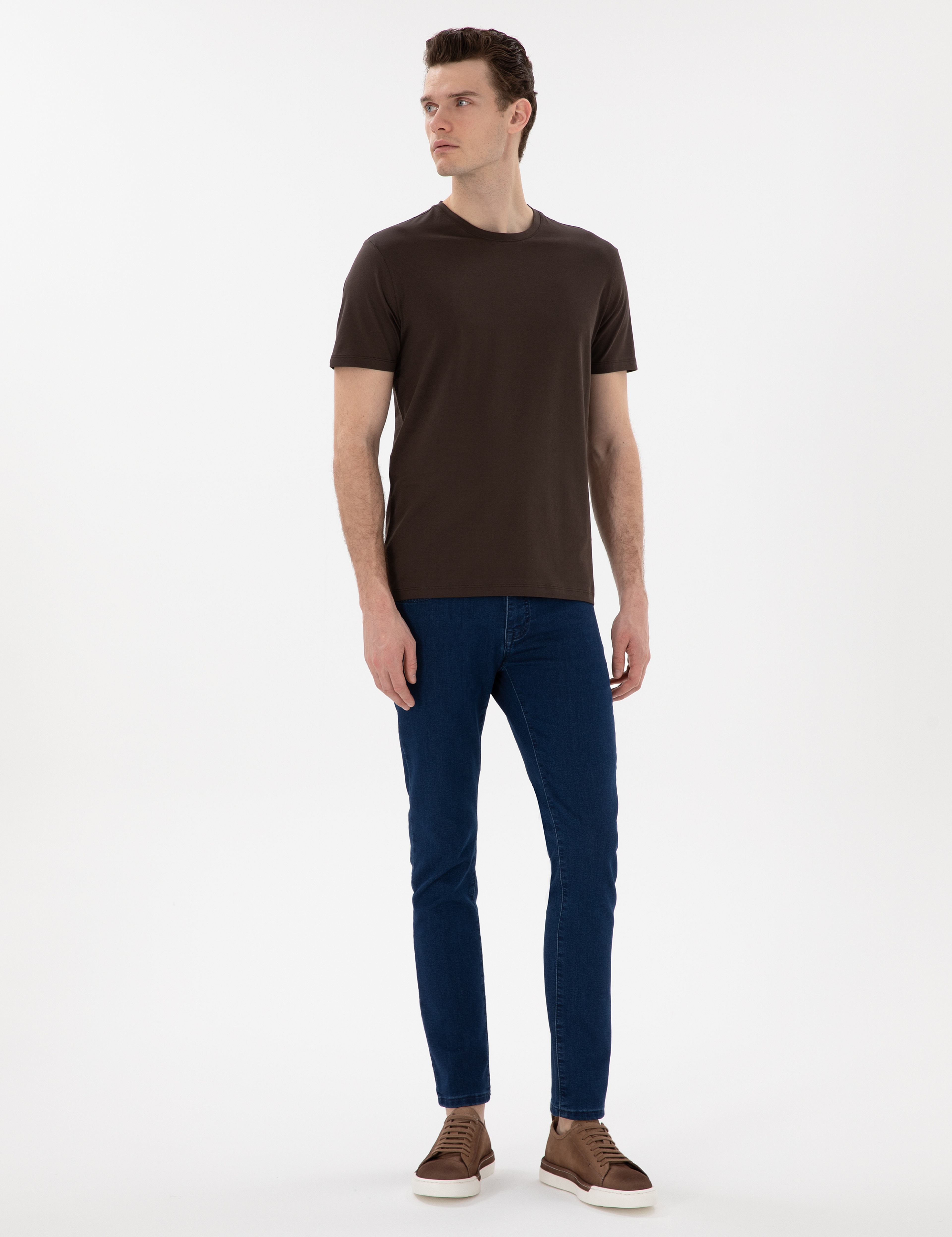 Kahverengi Slim Fit Merserize Basic Tişört - Image 4