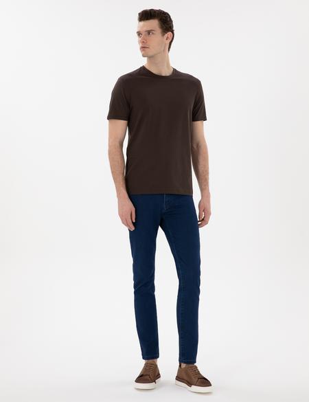 Kahverengi Slim Fit Merserize Basic Tişört - 50302560056