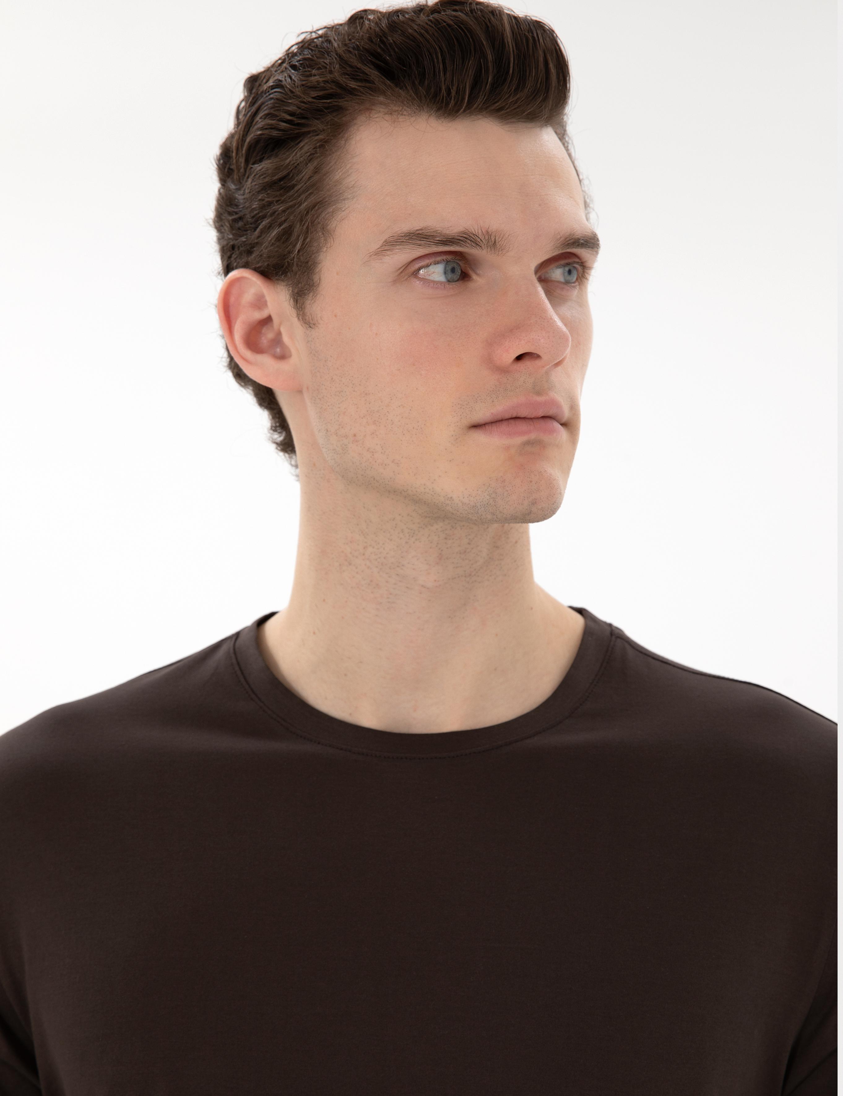 Kahverengi Slim Fit Merserize Basic Tişört