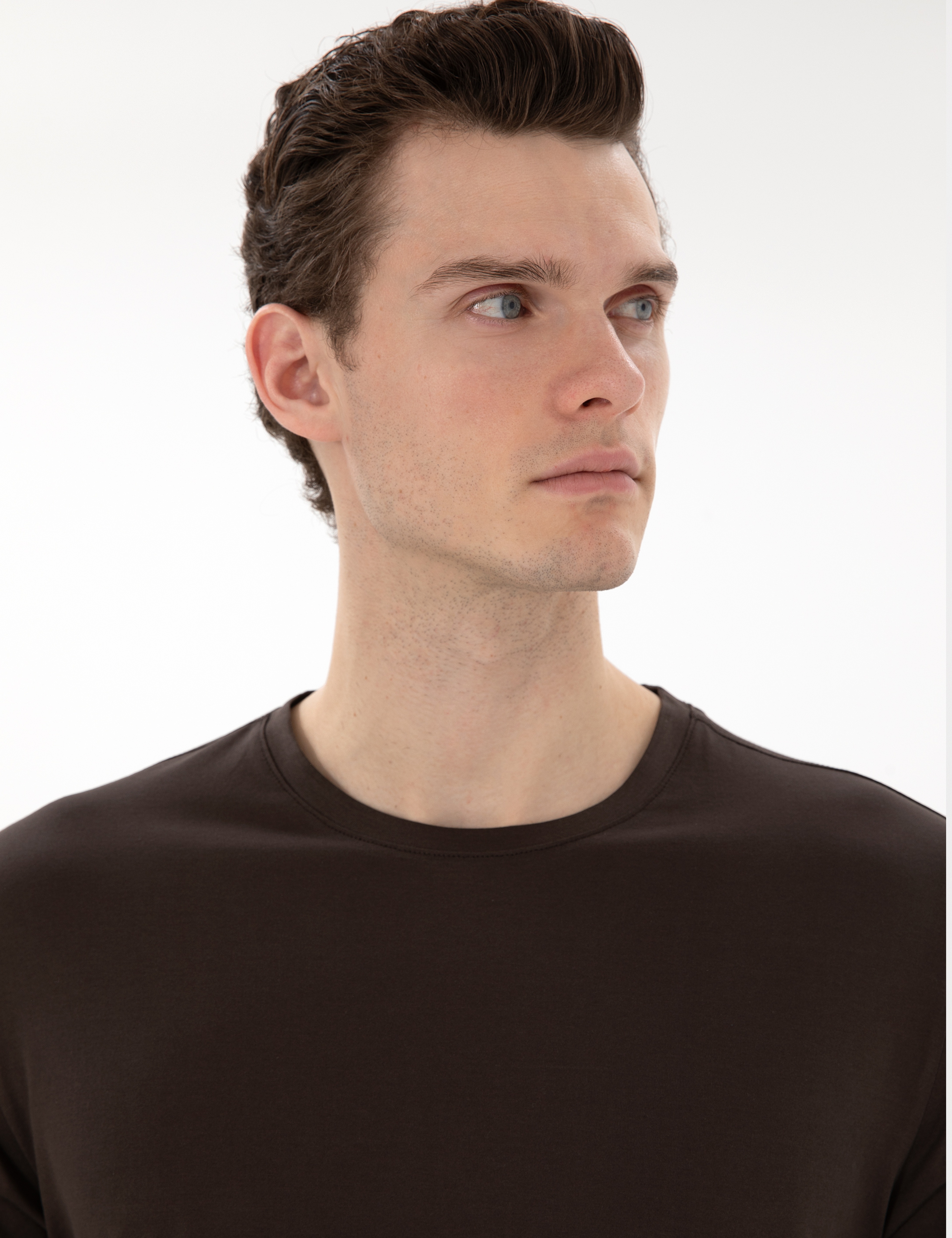 Kahverengi Slim Fit Merserize Basic Tişört