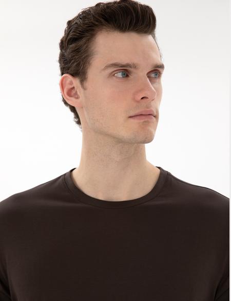 Kahverengi Slim Fit Merserize Basic Tişört - 50302560056