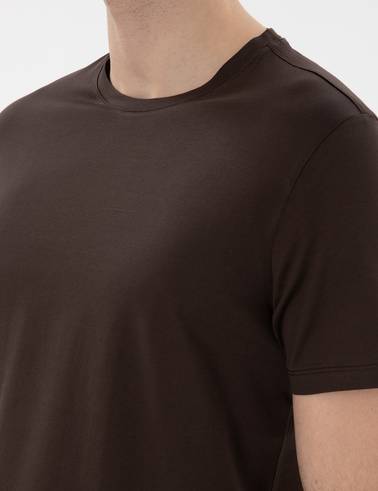 Kahverengi Slim Fit Merserize Basic Tişört