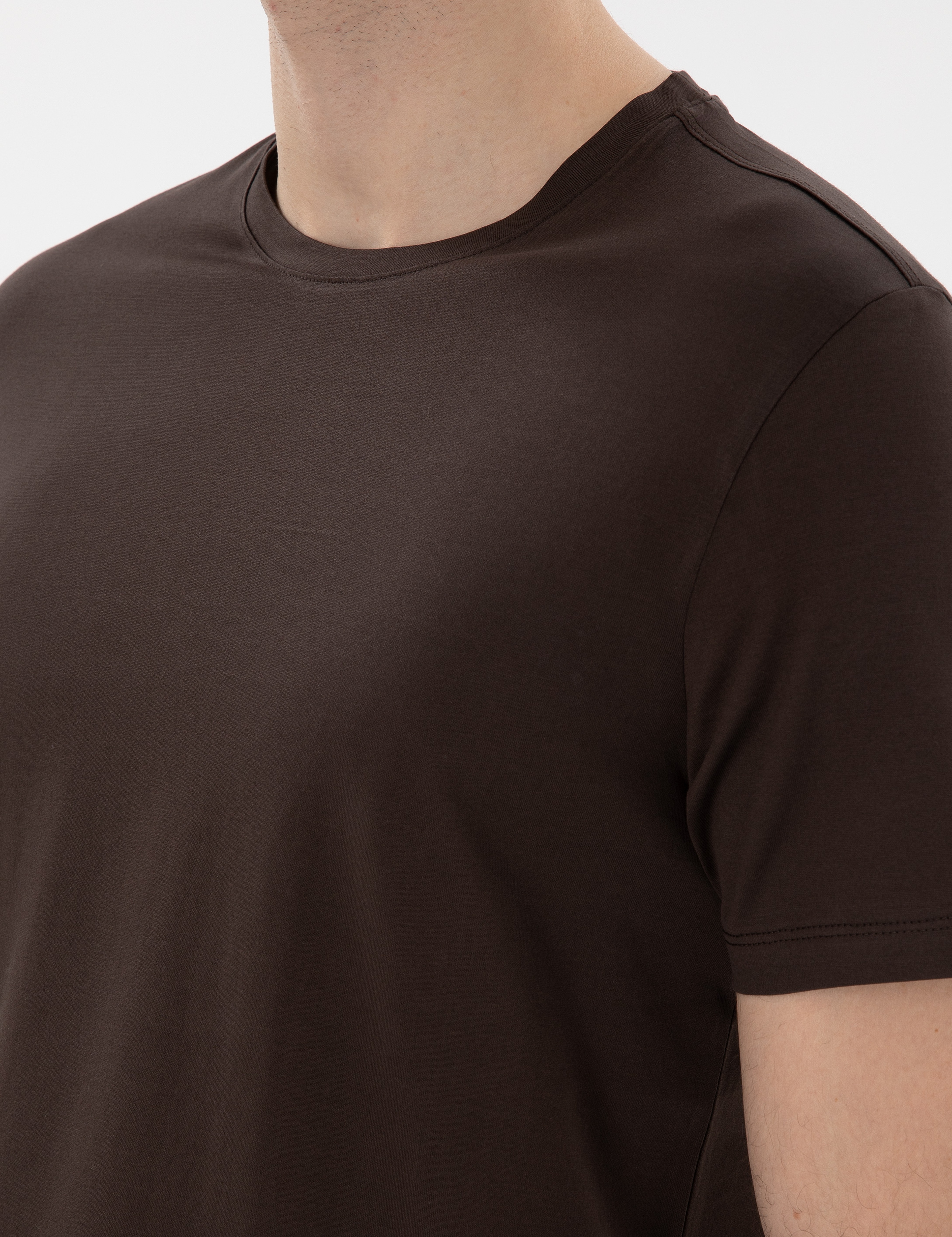 Kahverengi Slim Fit Merserize Basic Tişört - Image 7