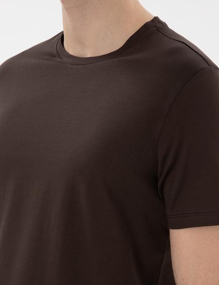 Kahverengi Slim Fit Merserize Basic Tişört - 50302560056