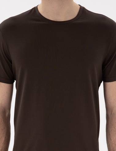 Kahverengi Slim Fit Merserize Basic Tişört