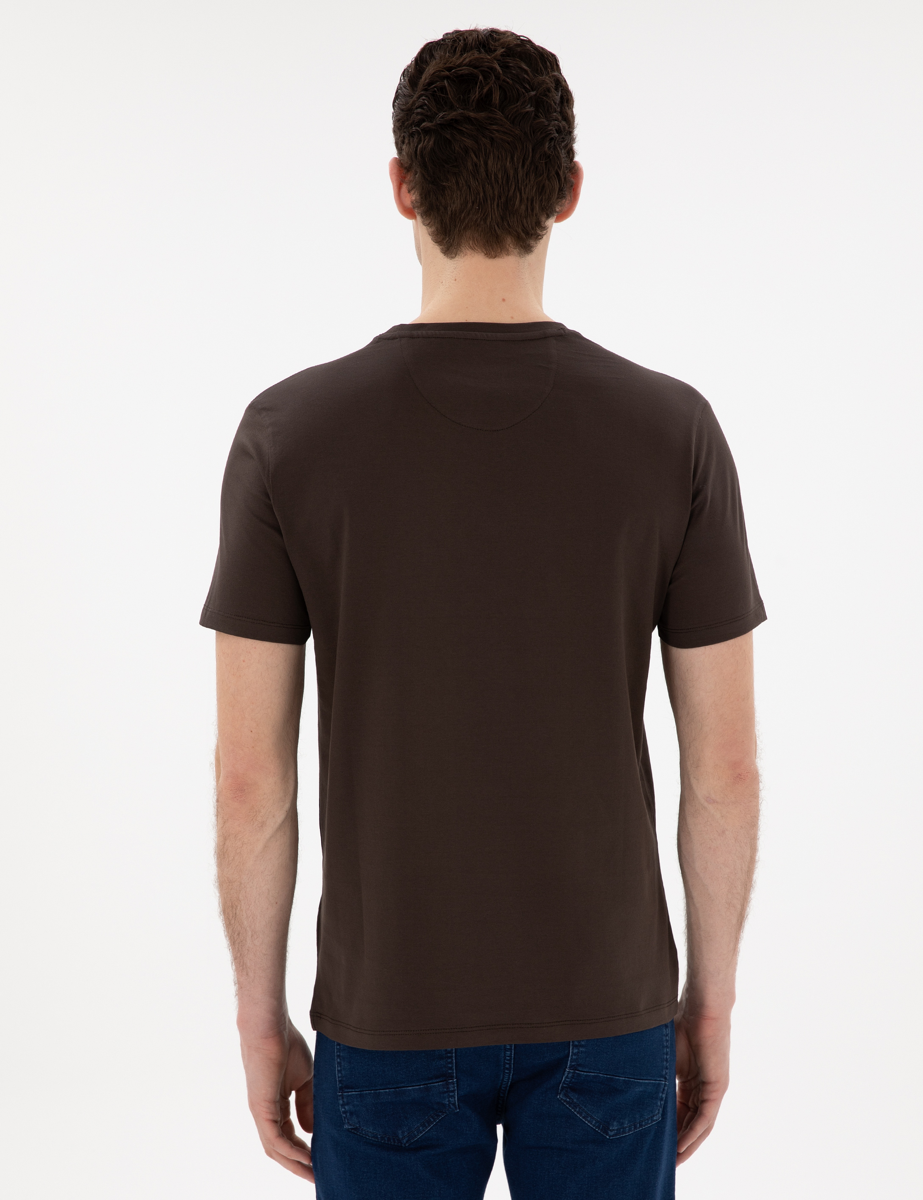 Kahverengi Slim Fit Merserize Basic Tişört - Image 5