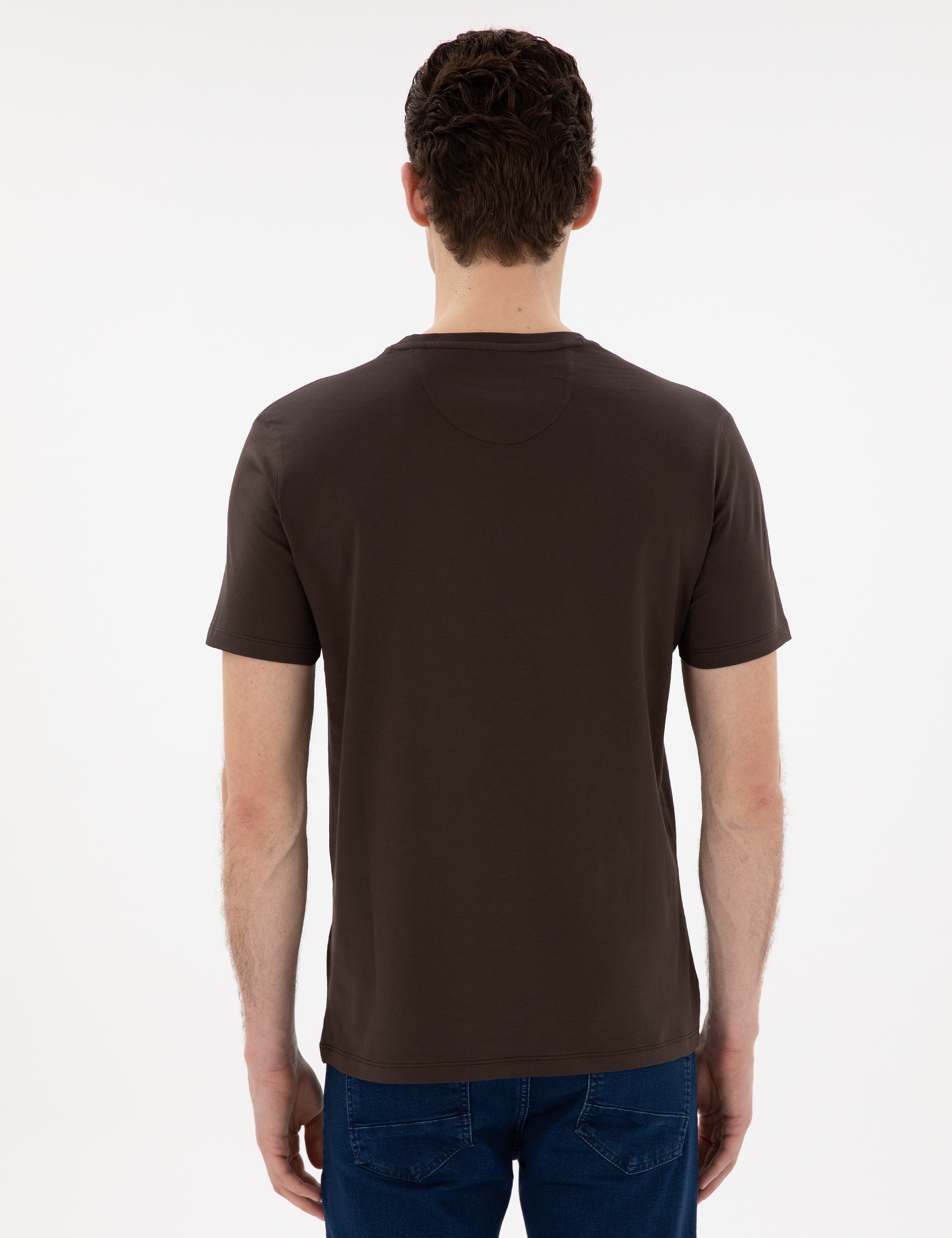 Kahverengi Slim Fit Merserize Basic Tişört