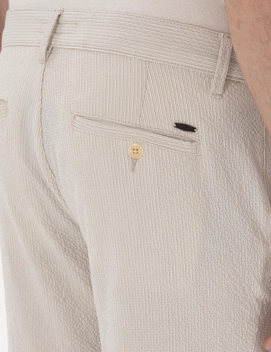 Bej Slim Fit Gofre Yazlık Kanvas Pantolon