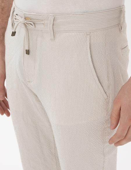 Bej Slim Fit Gofre Yazlık Kanvas Pantolon - 50305235058