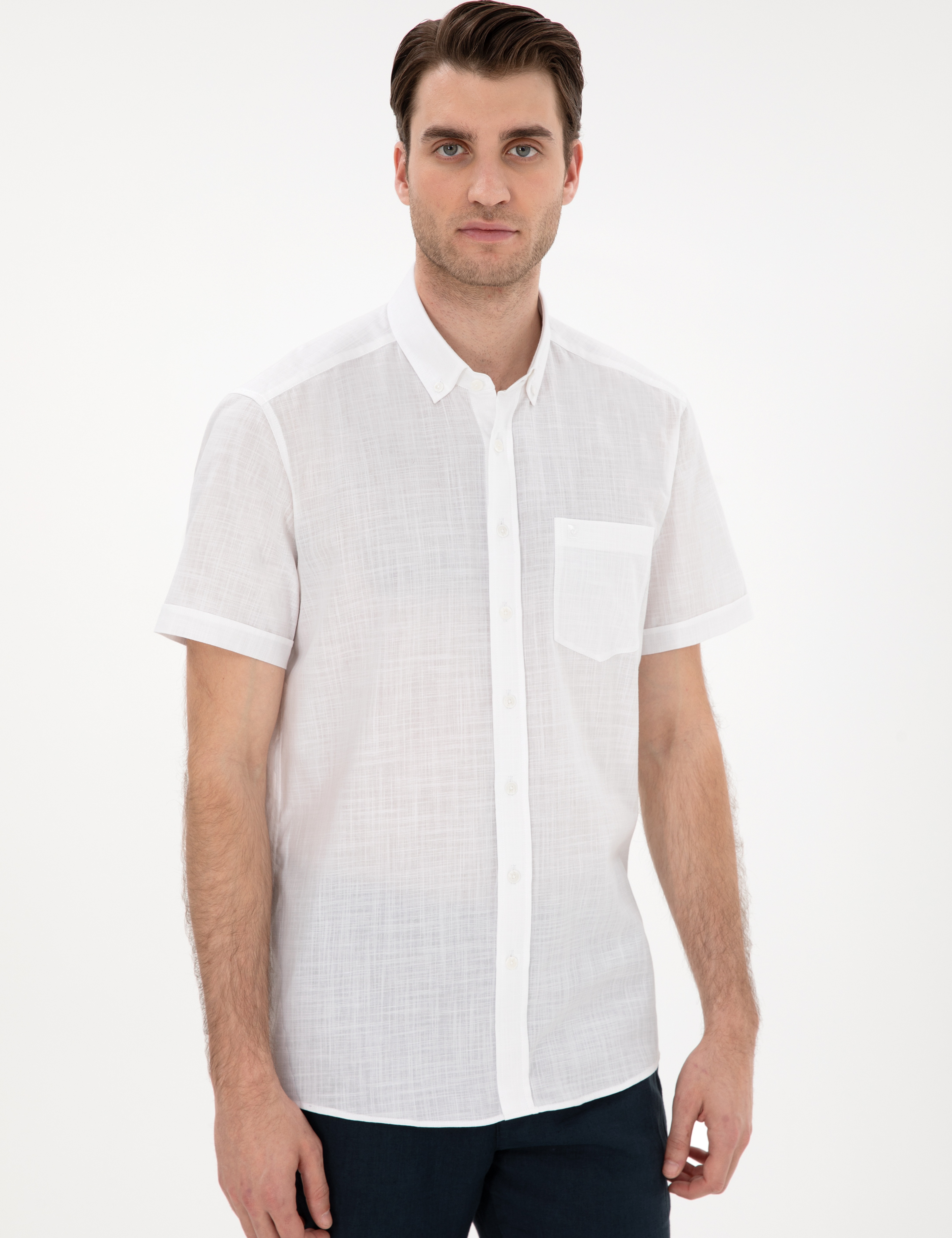 Beyaz Regular Fit Kısa Kollu Gömlek - Image 3
