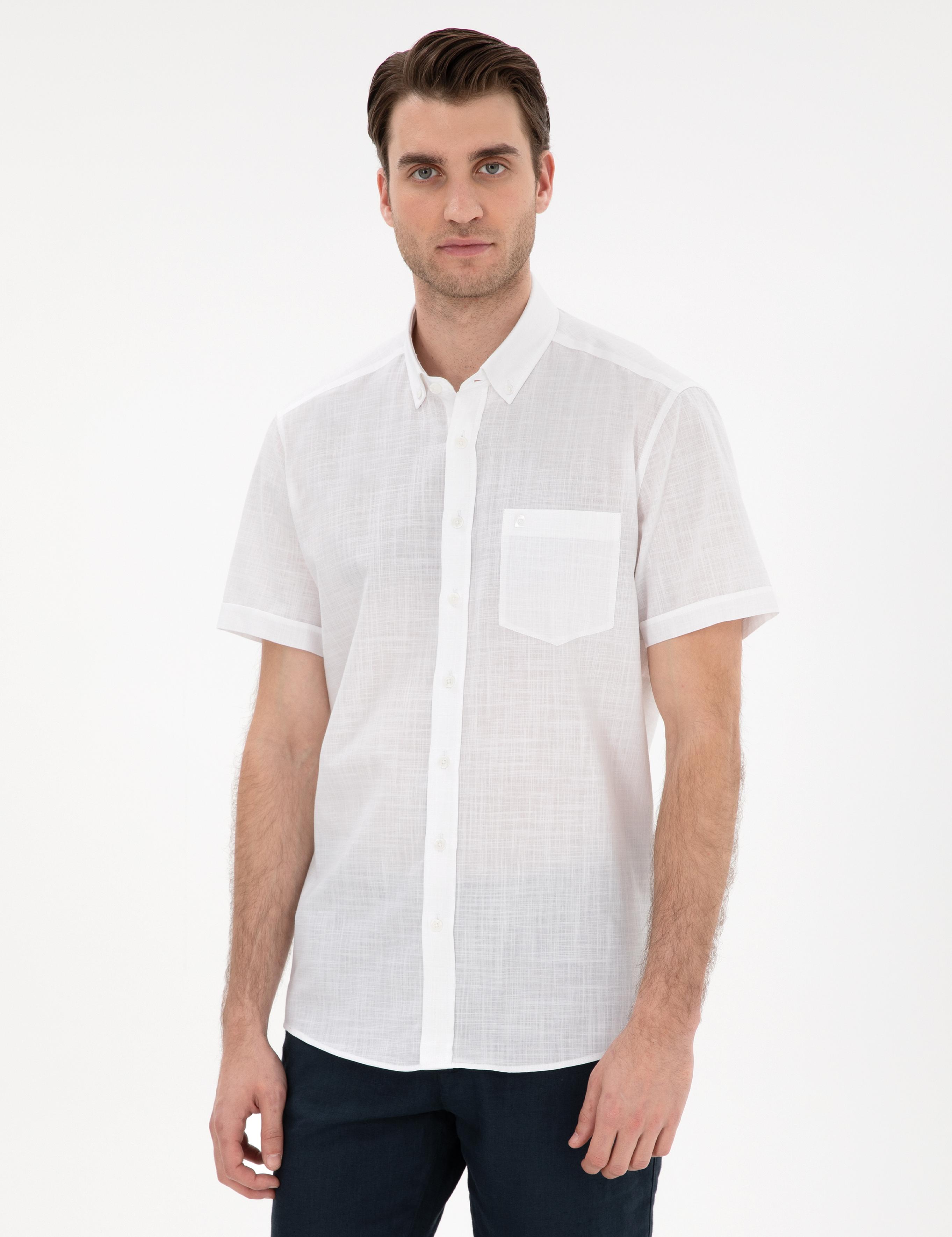 Beyaz Regular Fit Kısa Kollu Gömlek