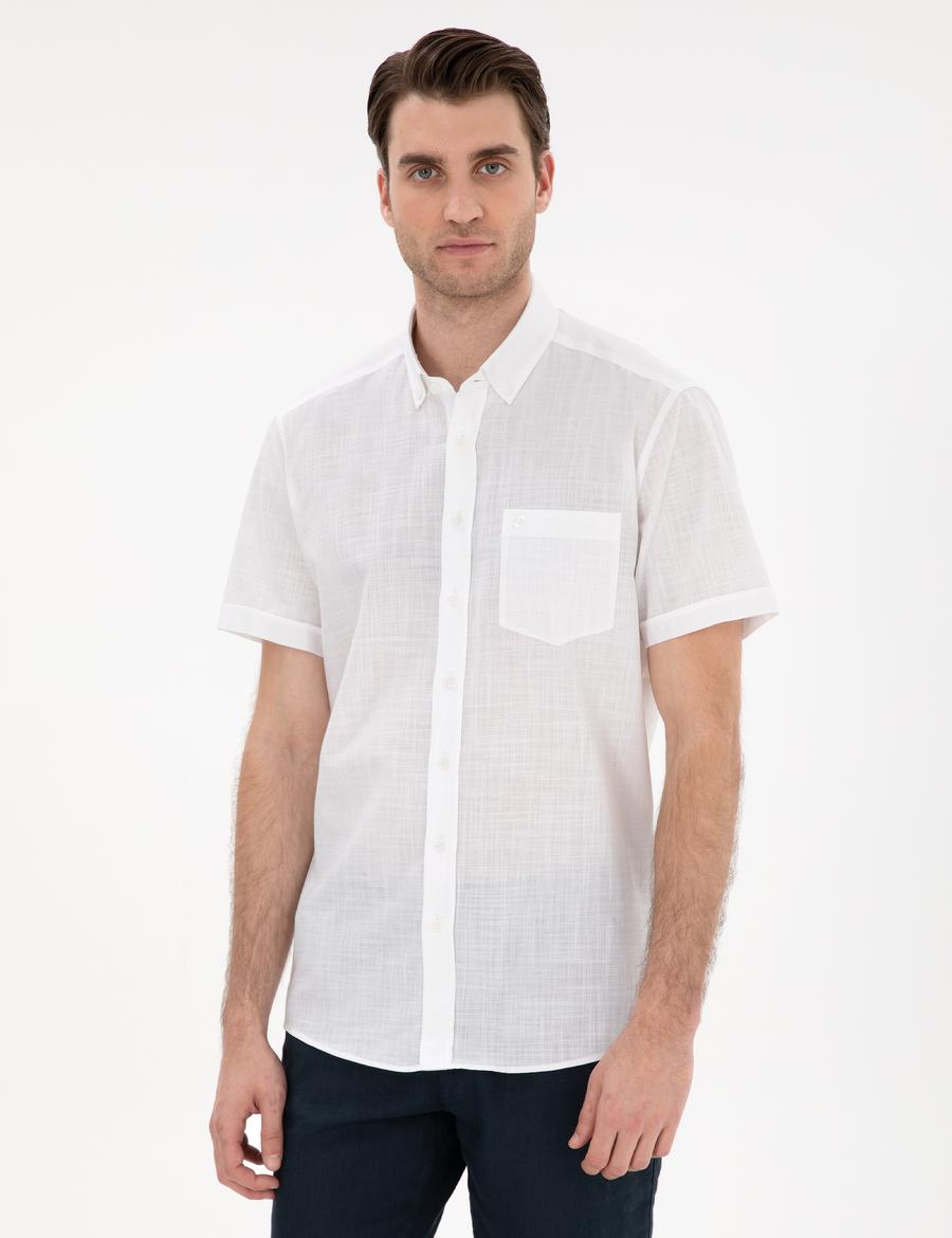 Beyaz Regular Fit Kısa Kollu Gömlek
