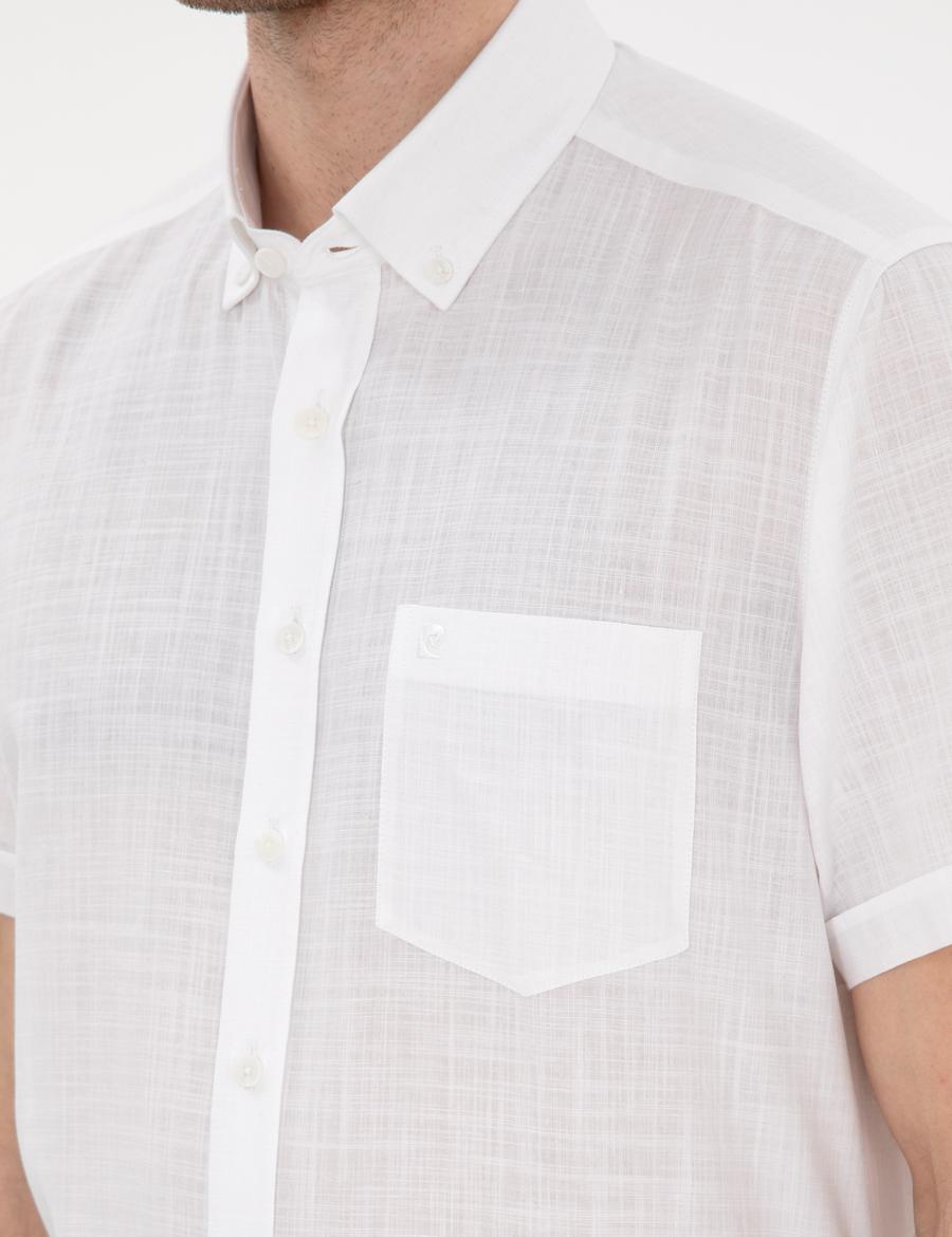 Beyaz Regular Fit Kısa Kollu Gömlek