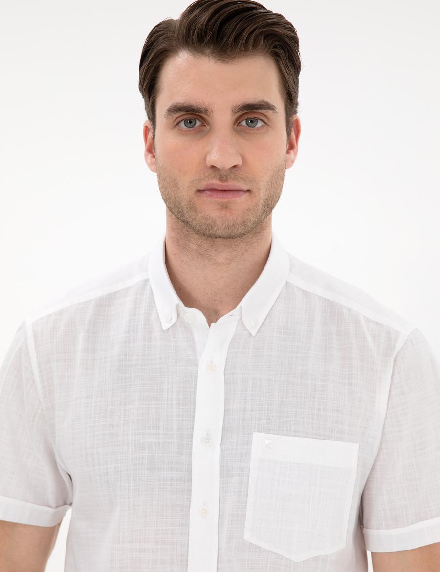 Beyaz Regular Fit Kısa Kollu Gömlek