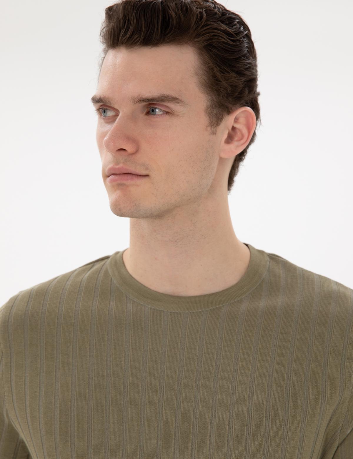 Haki Slim Fit Bisiklet Yaka Triko Tişört - 50305991006