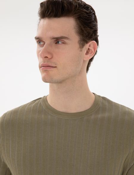 Haki Slim Fit Bisiklet Yaka Triko Tişört - 50305991006