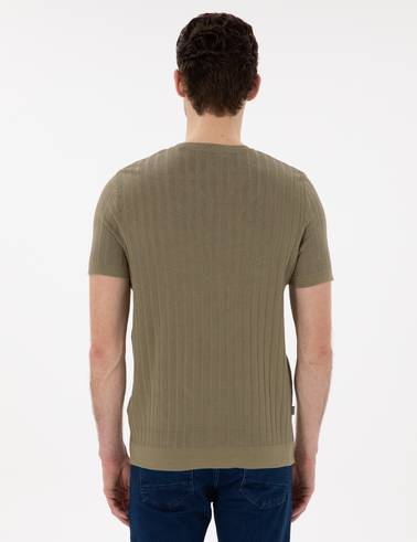 Haki Slim Fit Bisiklet Yaka Triko Tişört