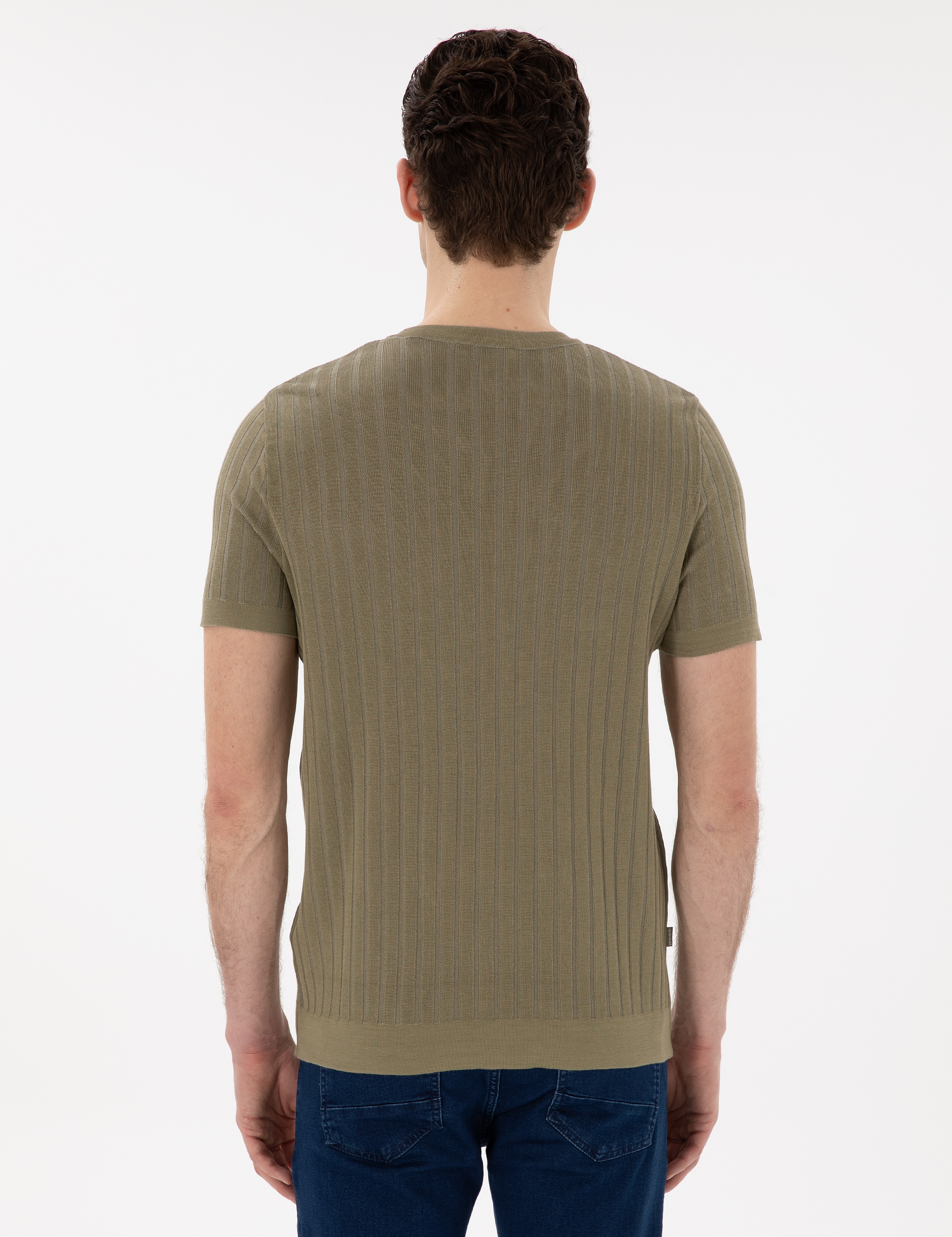 Haki Slim Fit Bisiklet Yaka Triko Tişört - Image 5