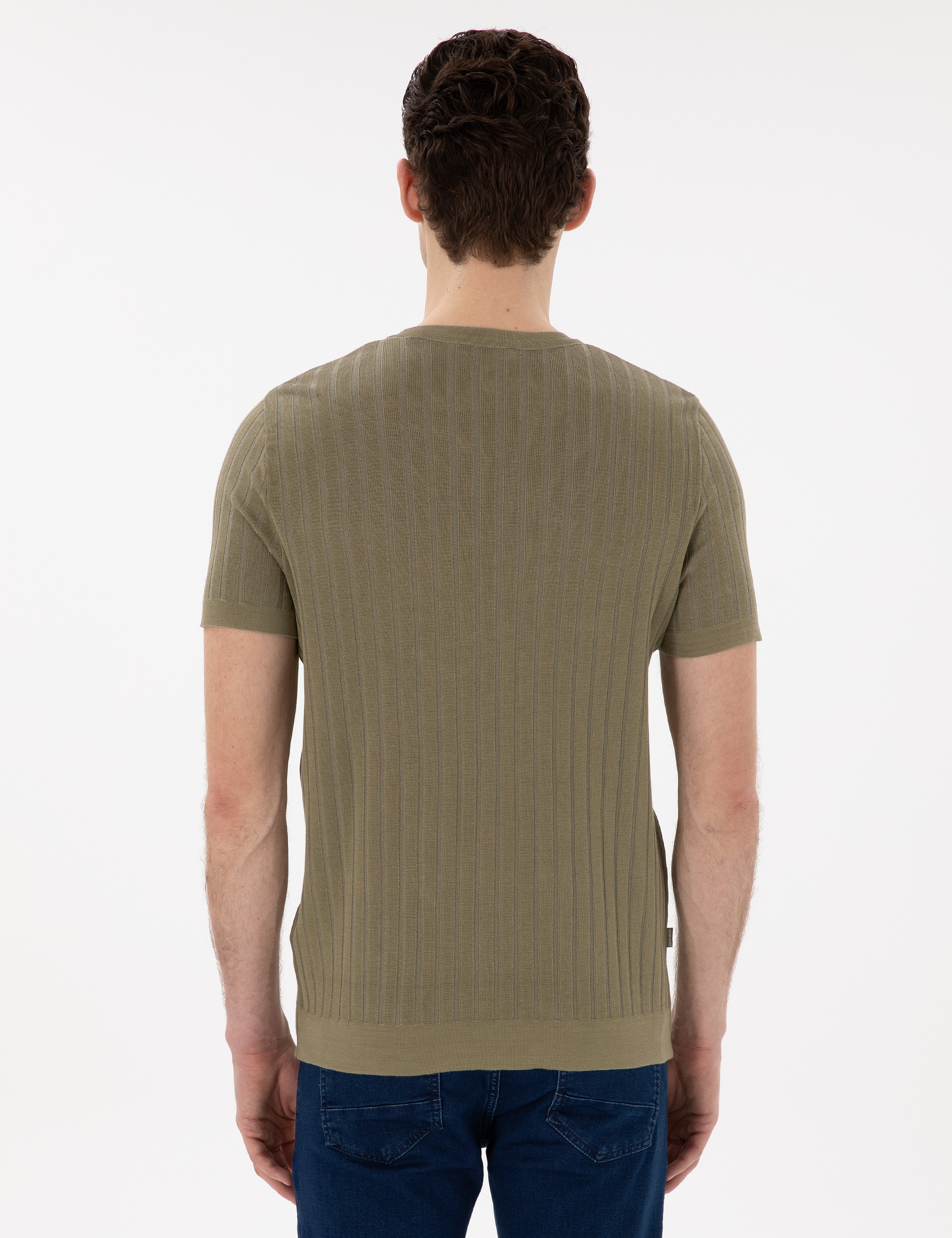 Haki Slim Fit Bisiklet Yaka Triko Tişört