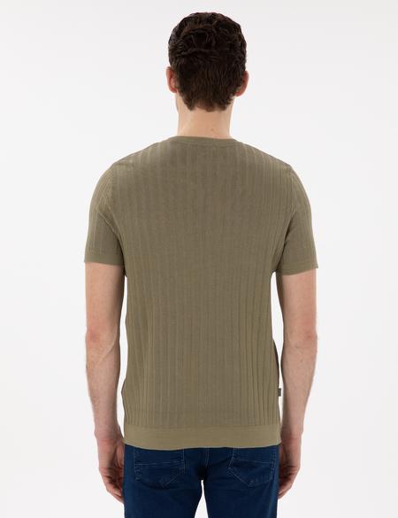 Haki Slim Fit Bisiklet Yaka Triko Tişört - 50305991006