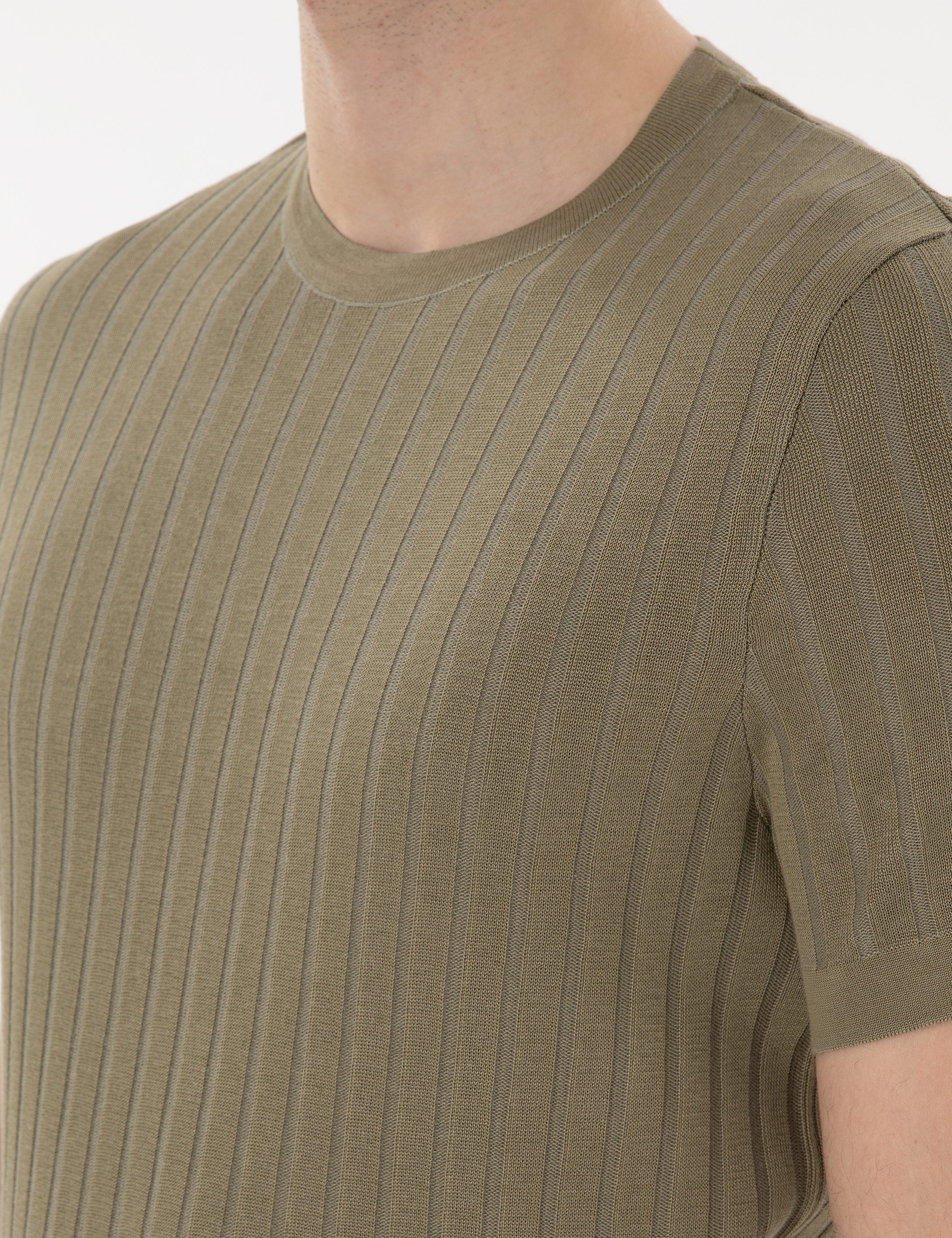 Haki Slim Fit Bisiklet Yaka Triko Tişört - Image 7