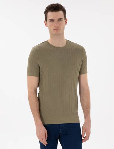 Haki Slim Fit Bisiklet Yaka Triko Tişört