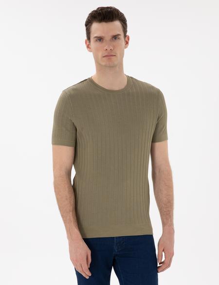 Haki Slim Fit Bisiklet Yaka Triko Tişört - 50305991006