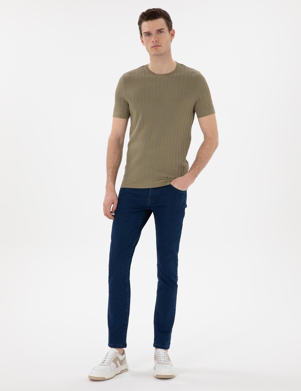 Haki Slim Fit Bisiklet Yaka Triko Tişört - 50305991006