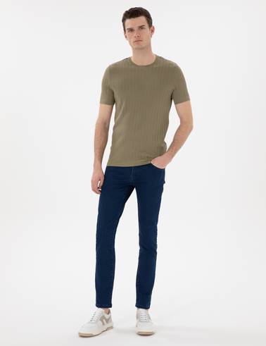 Haki Slim Fit Bisiklet Yaka Triko Tişört