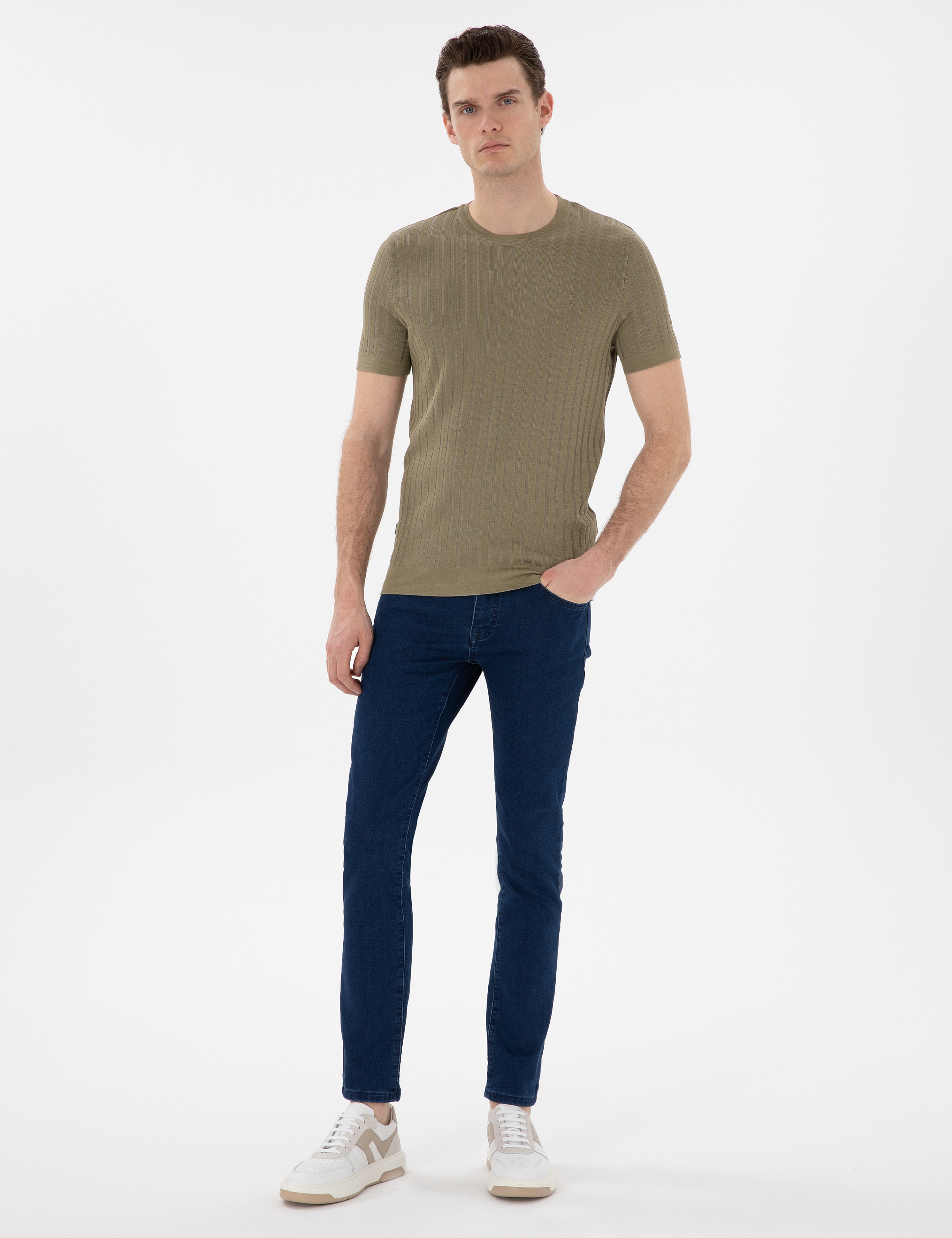 Haki Slim Fit Bisiklet Yaka Triko Tişört - Image 4