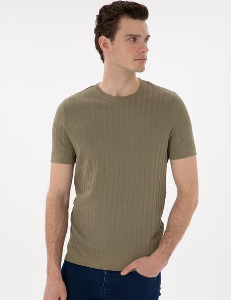 Haki Slim Fit Bisiklet Yaka Triko Tişört - 50305991006